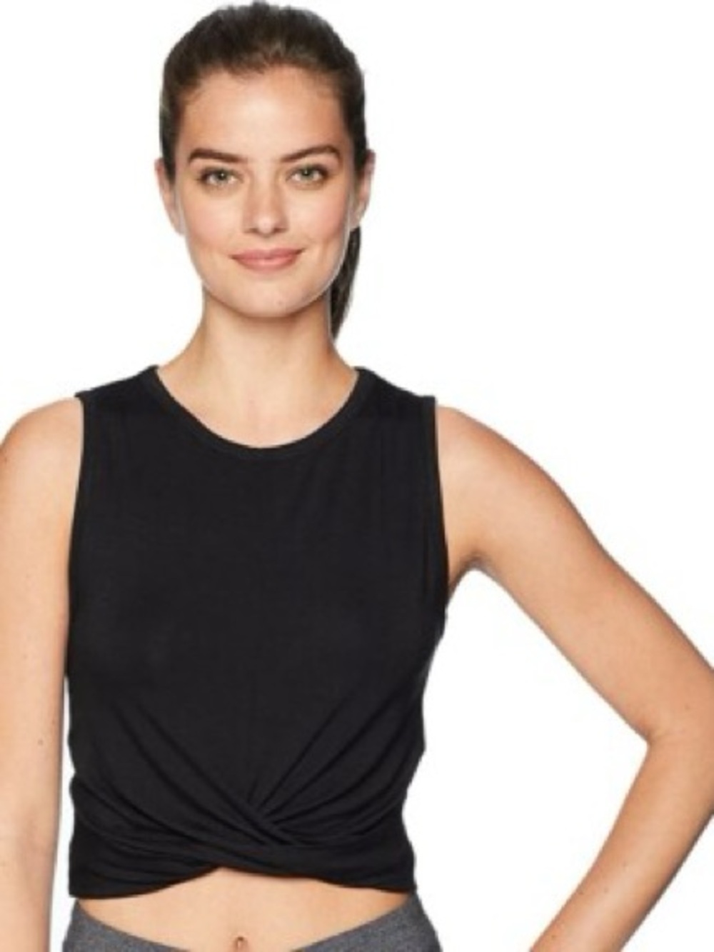 Alo Black Sleeveless Twist-Front Crop Tank Top
